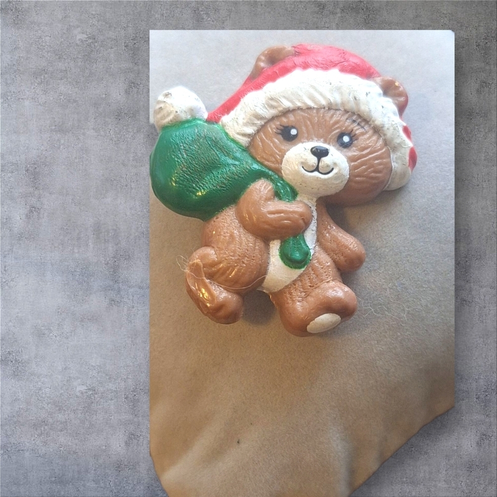 Russ Festive Bear Brooch - Red, Green, Brown